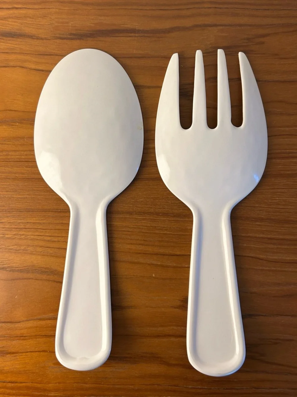 Melamine White Floral Serving Spoon and Fork Set with Multicolor Botanical Print